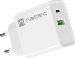 Ładowarka sieciowa NATEC Ribera 20W, 1× USB‑C + 1× USB‑A, biała