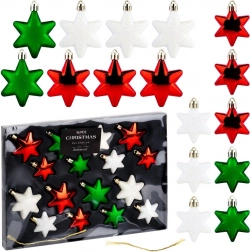 Niezbijające się ozdoby świąteczne gwiazdy czerwone, zielone i białe 16 szt. (6 i 5 cm)