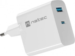 Natec Ribera GaN ładowarka 65W USB-A i USB-C biała