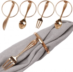 Metalowe złote obrączki na serwetki z zawieszkami sztućców, 4 cm, zestaw 4 szt.