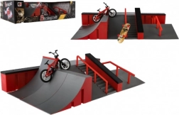 Zestaw finger skatepark z rampami, rowerem BMX i deskorolką