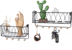 Wisząca półka z haczykami – czarna, 25,5 cm