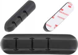 Samoprzylepny silikonowy organizer przewodów, 3 sloty, czarny