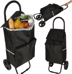 czarny wózek na zakupy na kółkach z ramą