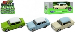 metalowy model Trabant 1:60 od Welly, 7 cm, wolnobieg, mix kolorów