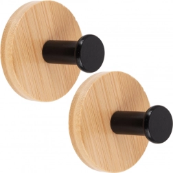 Samoprzylepne drewniane haczyki ścienne z czarnym metalowym bolcem 5 cm, 2 szt.