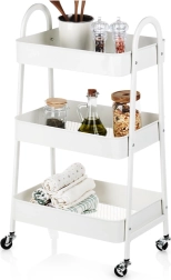 Metalowy mobilny regał 3‑poziomowy biały 44 × 31,5 × 78,5 cm