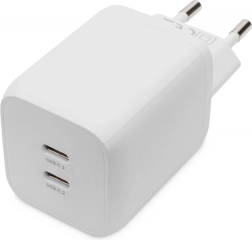 Ładowarka GaN 65 W z 2× USB‑C PD 3.0, biała