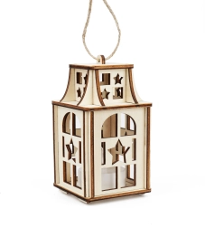 Drewniana latarenka z gwiazdkami z świecą LED