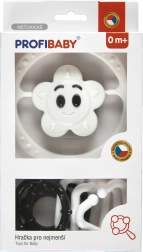 Zestaw grzechotek czarno-biały – łańcuszek do wózka i grzechotka gwiazdka/kwiatuszek