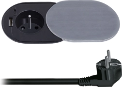 Solight gniazdo do zabudowy 230 V z USB-A i USB-C PD 20 W z przesuwną pokrywką, 2 m, srebrne