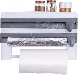 Nawieszany dozownik folii i papierowych ręczników 3w1