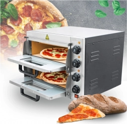 Profesjonalny dwukomorowy piec do pizzy 3000 W z kamieniem szamotowym