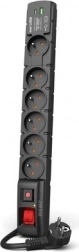 Przedłużacz z ochroną przeciwprzepięciową z USB A+C 5 m, 6× 230 V, PD 3.0 i QC, czarny