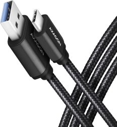 Kabel USB‑C – USB‑A 3.2 Gen 1 AXAGON, 2 m, 3 A, aluminiowy, w oplocie, czarny