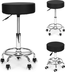 Obrotowy stołek kosmetyczny i medyczny z oparciem, czarny ModernHome