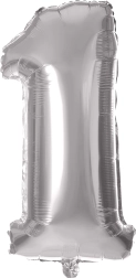 Balon foliowy cyfra 1 30 cm srebrny TORO
