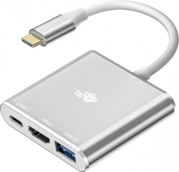 Adapter USB C HUB 3w1 - HDMI, USB, PD srebrny