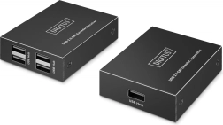 Przedłużacz USB 2.0 po kablu CAT 6 do 150 m, 4× USB‑A, 1× RJ45 Gigabit Ethernet – zestaw nadajnik/odbiornik