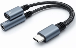 Adapter USB-C 2w1 z gniazdem 3,5 mm Jack i PD 15W - 10 cm