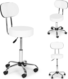 Obrotowy stołek z oparciem do kosmetyki i medycyny, biały ModernHome