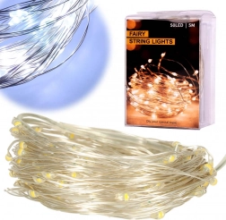 Dekoracyjne druciane lampki LED 5 m, 50 LED na baterie – Zimowa biel
