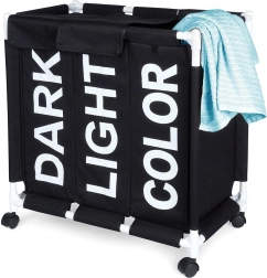 Trójkomorowy kosz na pranie na kółkach 137 l Vilde