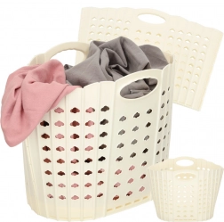 Składany kosz na pranie z uchwytami, kremowy