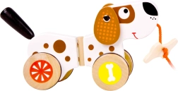 Drewniany piesek na sznurku dla dzieci