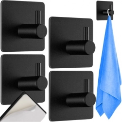 Samoprzylepne metalowe haczyki RUHHY, zestaw 4 szt. – czarne bez wiercenia