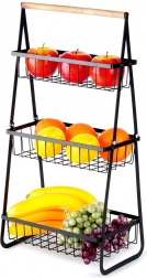 Trójpoziomowy metalowy kosz na owoce, czarny