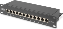 Panel krosowy 10" 12 portów CAT6 S/FTP 1U z organizerem kabli – czarny