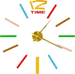 Ścienny zegar naklejany DIY z regulowaną średnicą, złote wskazówki, kolorowe znaczniki