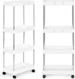 Plastowy stojak do łazienki z 4 półkami na kółkach