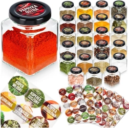 Szklane pojemniki na przyprawy 100 ml – zestaw 24 szt. z 90 etykietami