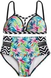 damskie dwuczęściowe bikini z wysokim stanem, push‑up – rozmiar S