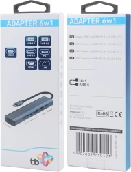 HUB USB-C adapter 6w1 - HDMI, 3x USB, PD, RJ-45