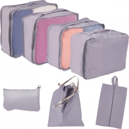 Organizery podróżne do walizki – zestaw 7 szt., wodoodporne torby i worek na buty – Szary