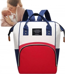 Wielofunkcyjny plecak do przewijania dla mam – biały, czerwony i niebieski