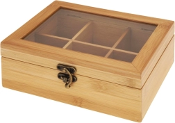 Drewniane pudełko na herbatę z bambusa 21 × 16 × 7,5 cm, 6 przegródek