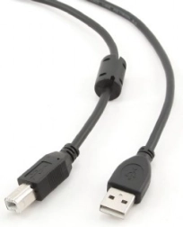 Kabel USB 2.0 A–B 4,5 m z rdzeniem ferrytowym, pozłacane styki