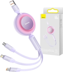 Baseus Bright Mirror 3 kabel USB 3 w 1 do micro USB, USB‑C i Lightning 66 W 1,1 m – Fioletowy