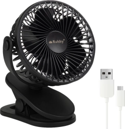 Bezprzewodowy wentylator biurkowy z klipsem Ruhhy, czarny, USB‑C 1200 mAh