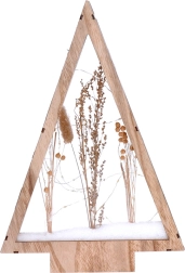 Solight LED drewniana świąteczna dekoracja – choinka z ośnieżonymi zimowymi kwiatami 37 cm – 1 sztuka