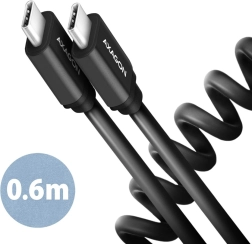 Twister kabel USB‑C na USB‑C 0,6 m, USB 2.0, 3 A, aluminium, PVC, czarny