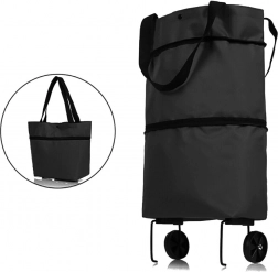 Składana torba zakupowa na kółkach czarna