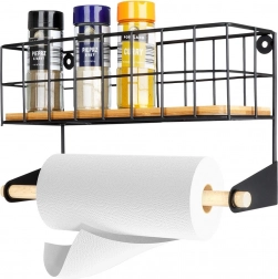 Ścienny uchwyt na papierowe ręczniki z półką, metalowy czarny