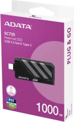 zewnętrzny dysk SSD ADATA SC735 1 TB USB‑C 3.2 Gen 2 1000/1000 MB/s szary