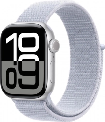 Apple Watch Series 10 GPS aluminiowa koperta 42 mm srebrna z niebieskim paskiem sportowym