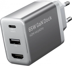 Vention ładowarka sieciowa GaN z USB‑C, USB‑A i HDMI 4K 60 Hz (szara)